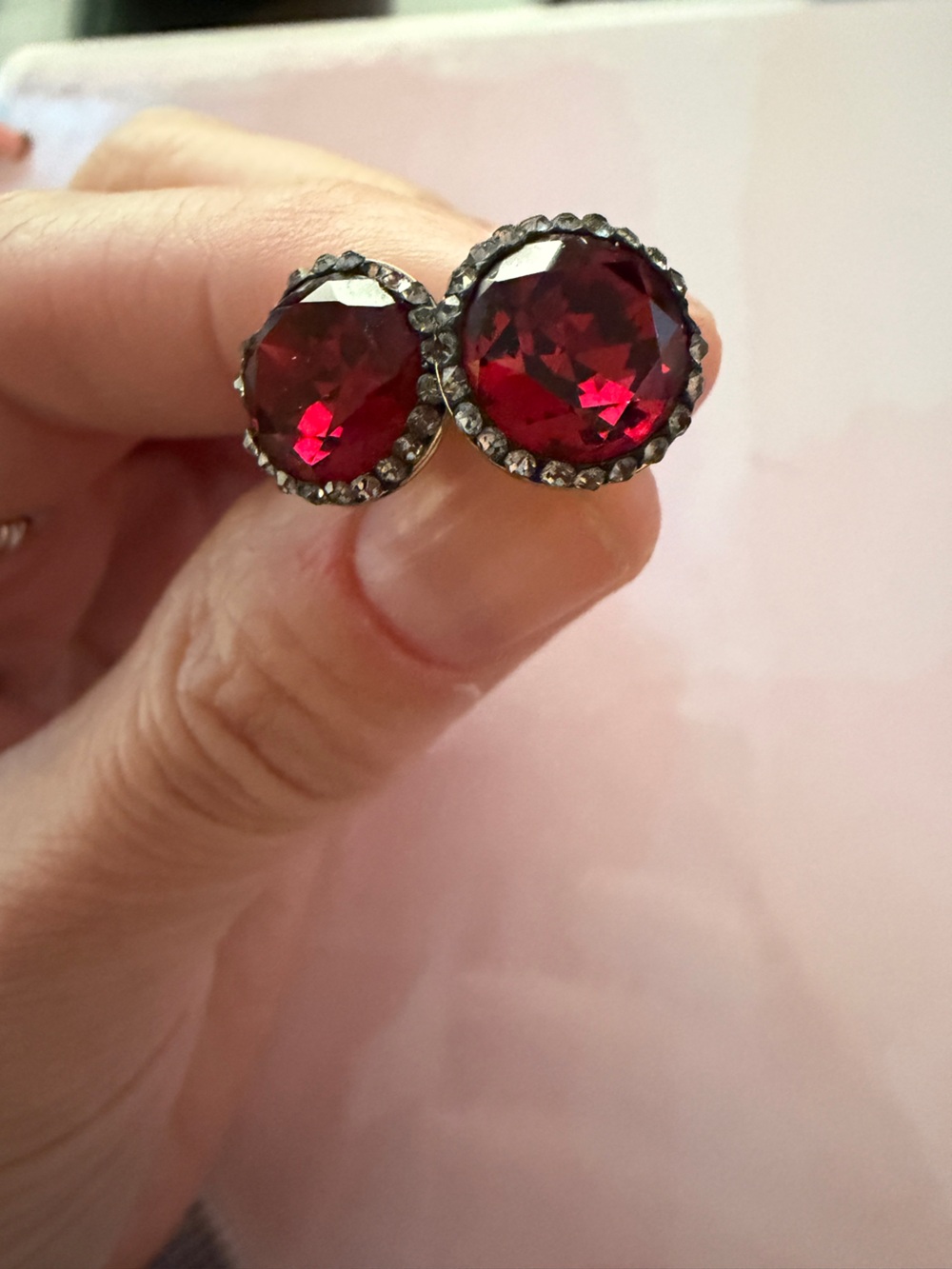 Red Crystal Clover Earrings - Unbranded